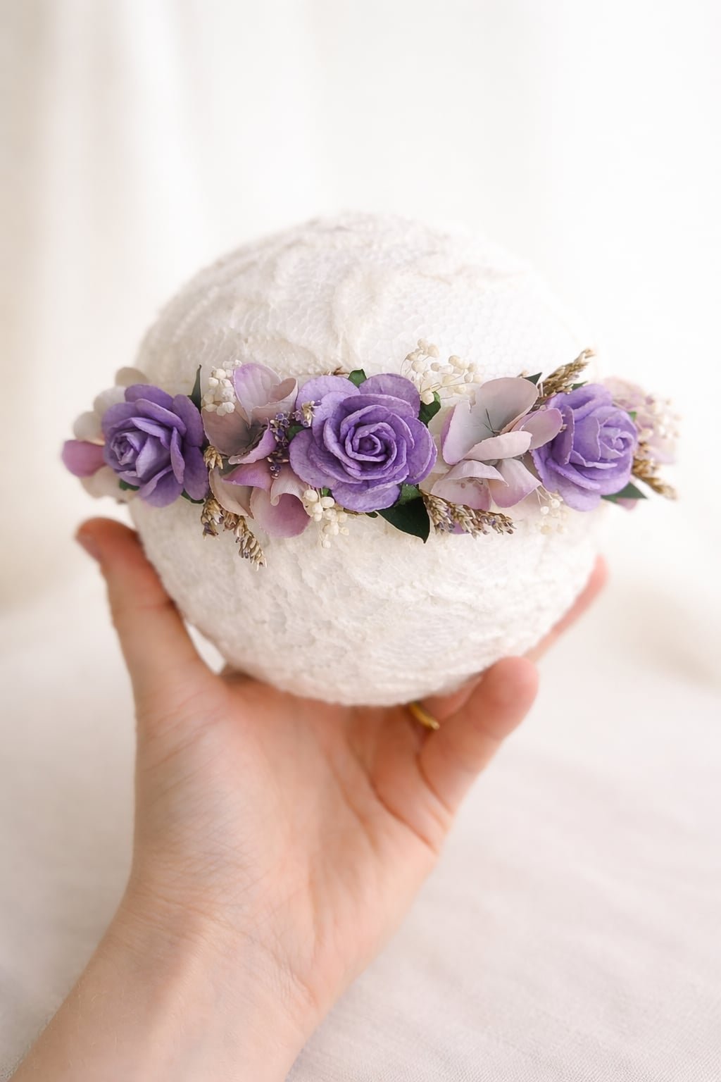 Mini halo Violetta fleuri fait main pour séance photo bébé et newborn