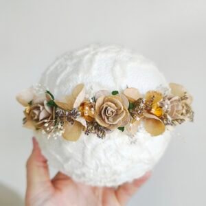 Mini halo chocolate fleuri pour photographie nouveau-né et bébé