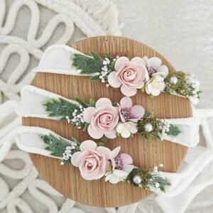 headband pink fleuri pour séance photo newborn et bébé